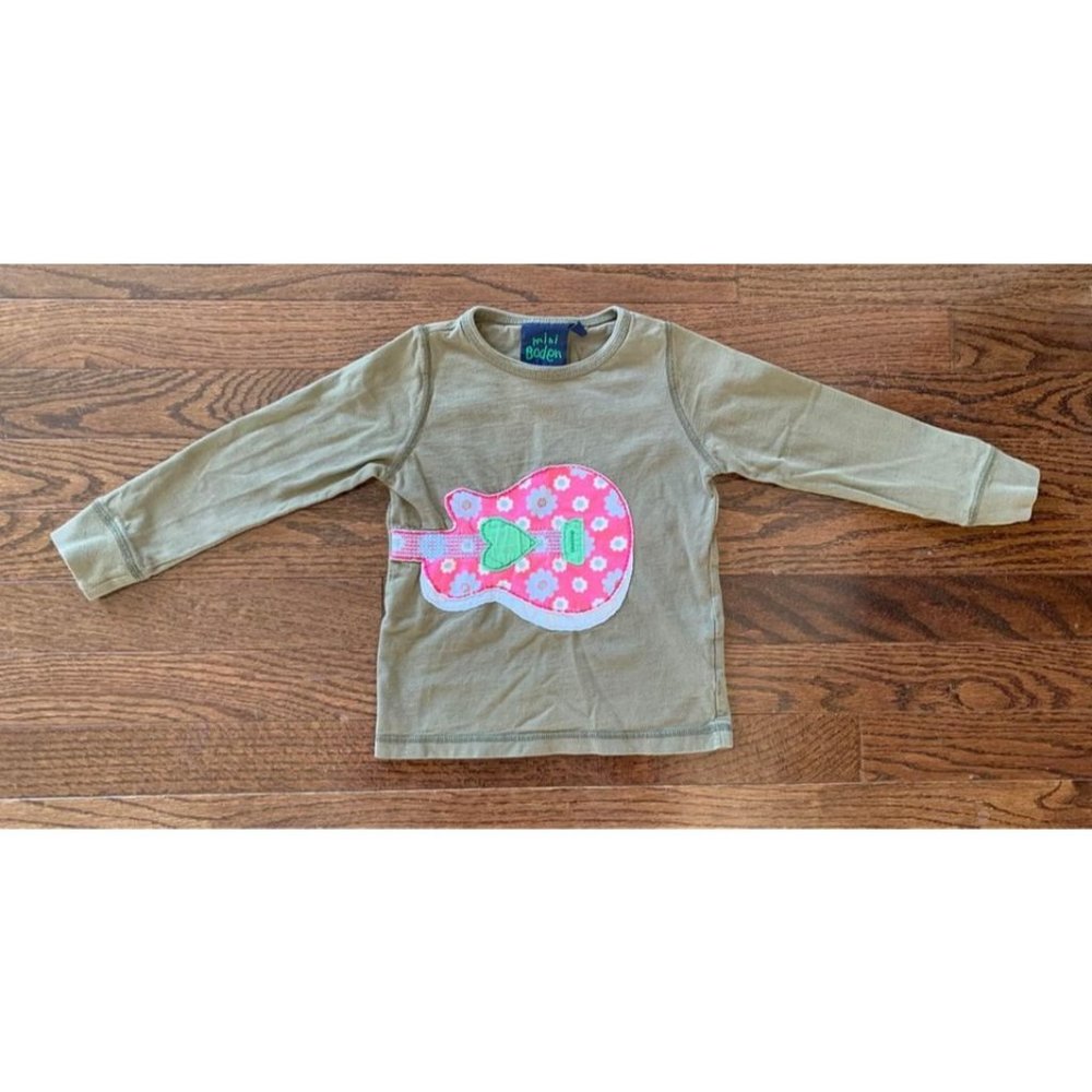 Mini Boden Pink Guitar Appliqué Shirt 2-3Y Toddler Play Condition